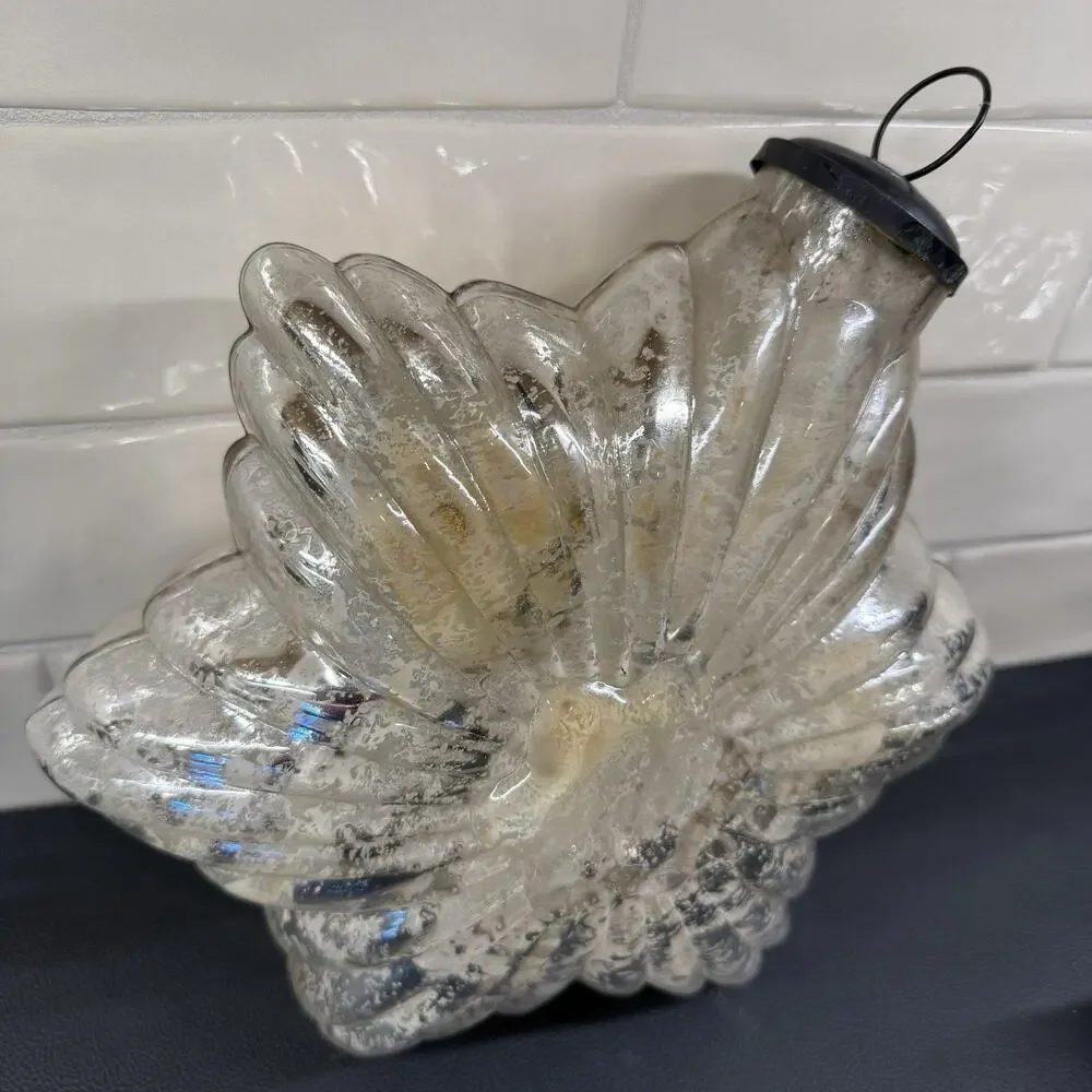 2 Large 10” Vintage Hand Blown Molded Mercury Glass Kugel Star Ornaments